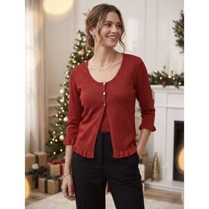 Joseph A Silk Blend Metallic Cardigan Ruffle Trim Sweater. S/M. Holiday.